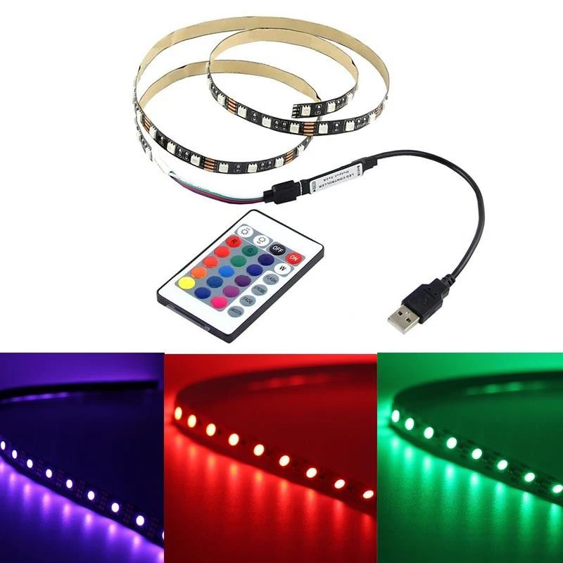 IKVVT 1-5m DC 5V 5050 RGB SMD 60LEDs Strip Light USB with 24 Keys Remote Control