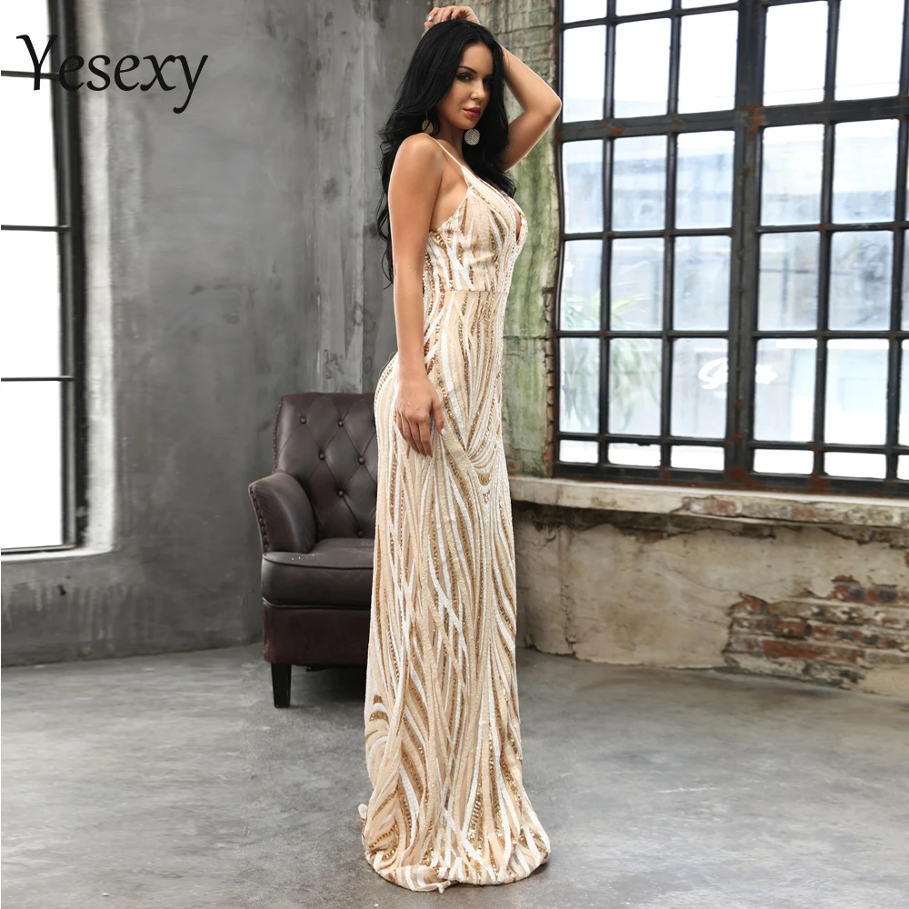 Sequin Vr8927 2018 V Robes Maxi Épaule Graceful Off Col Sexy Robe or Parti Noir Yesexy Femme En Tdp4Uq8pW