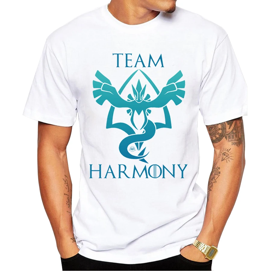 

Pokemon Go Men T-shirt Go Team Harmony/ Mystic/ Instinct/ Valor Printed Tops Team Harmony t shirts Cool tee