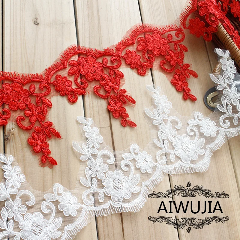 

6Yds Delicate Red White Lace Trim Car Bone DIY Craft Sewing Lace Fabric Garment Accessories Cloth Material Lace Appliques