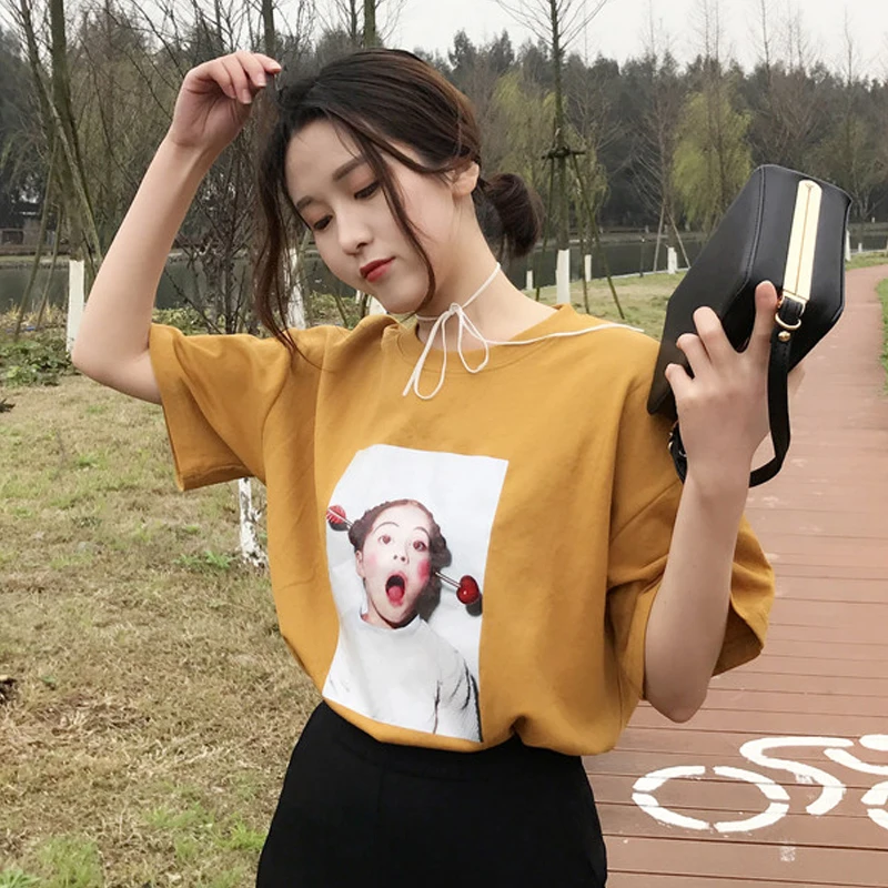 New Korean Style Summer Harajuku T Shirt Women BF Loose Tops Oversized
