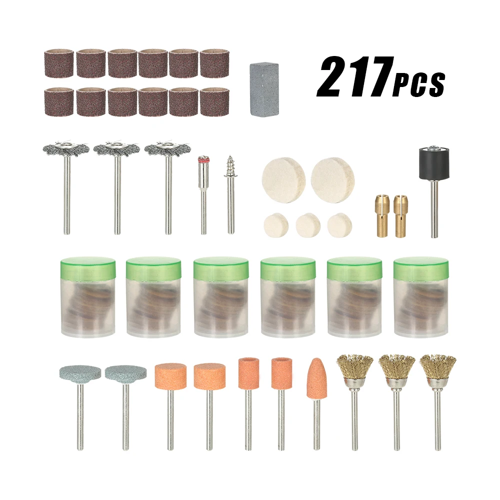 

217pcs 1/8 inch Shank Rotary Tool Accessories Set Sanding Grinding Brushing Polishing Bits Accessory Kit for Dremel Grinder