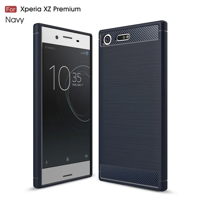 For Sony Xperia XZ Premium Case Carbon Fiber Silicone TPU Skin Soft Back Cover Phone Case for Sony Xperia XZ Premium G8141 G8142 Navy