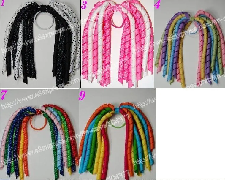 

free shipping 40pcs korker ponytail holders streamer korker ponytail streamer girl hair bows accessories