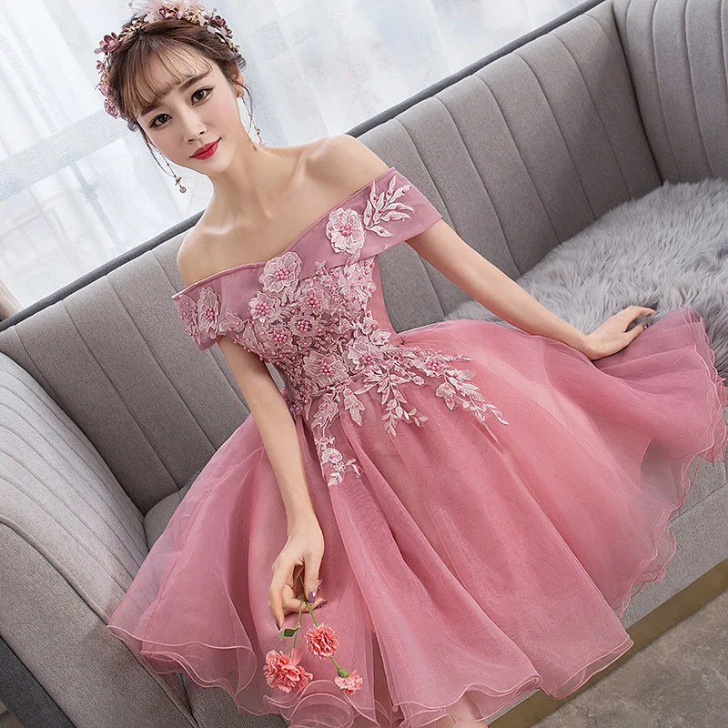 Новое поступление, темно-розовое трикотажное бальное платье принцессы для подружки невесты, банквечерние, вечеринки - Цвет: Розовый