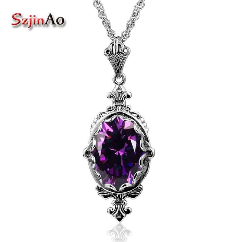 

Szjinao Solid 925 Sterling Silver Pendants Factory Handmade Sporty Antique Amethyst Necklace Pendants For Women Bijouterie