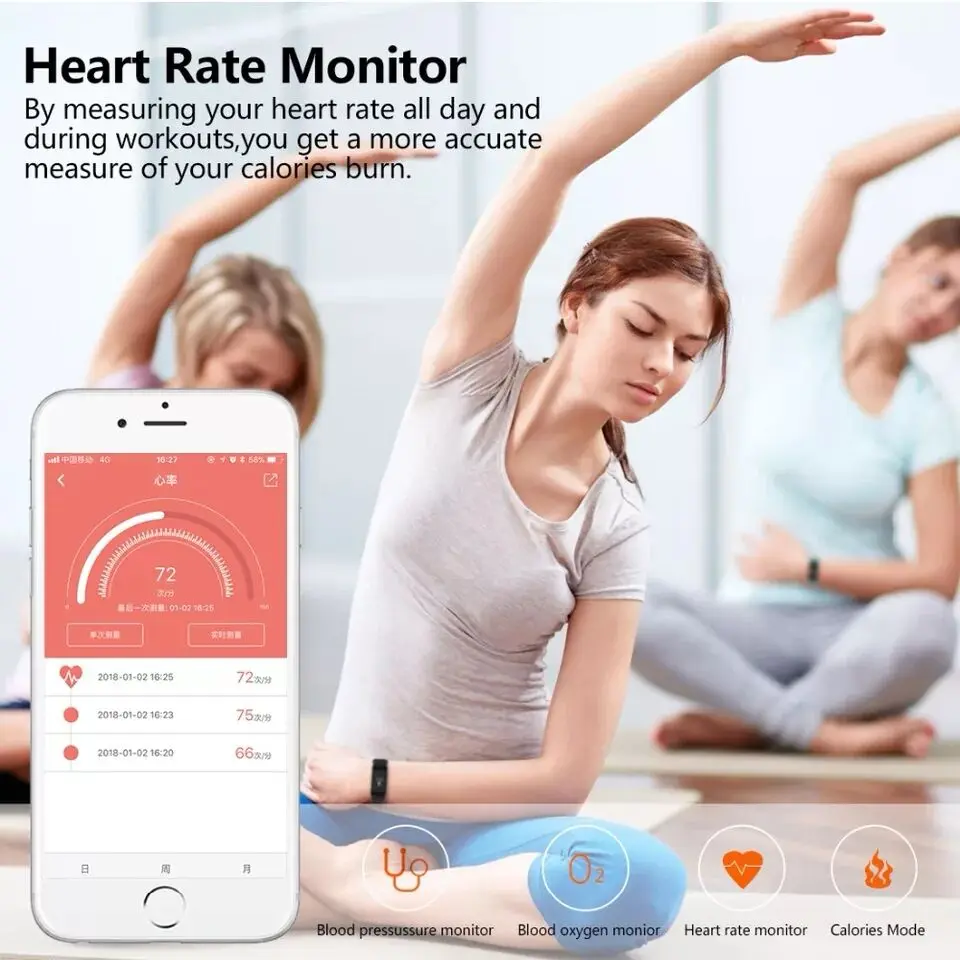 Smart Watch Sports Fitness Activity Heart Rate Tracker Blood Pressure Wristband IP67 Waterproof Band Pedometer for IOS Android