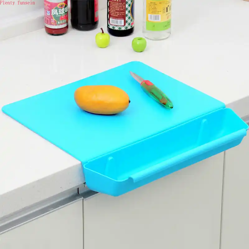 2 En 1 Color Dulce Para Cocina Tabla De Cortar Frutas Vegetales Ranura Para Cortar Plástico Engrosamiento 4 Colores Cesta De Almacenamiento De Cosas