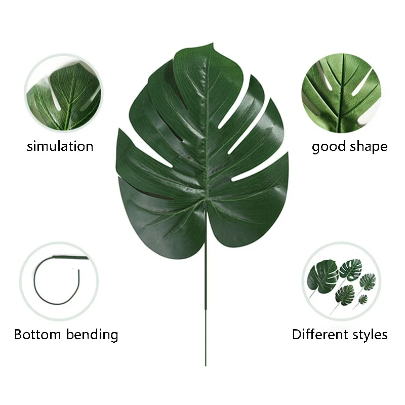 5 шт., золотисто-Зеленый Искусственный лист высокого качества, листья тропической пальмы, сделай сам, растения для дома, вечерние, свадебные, настольные украшения