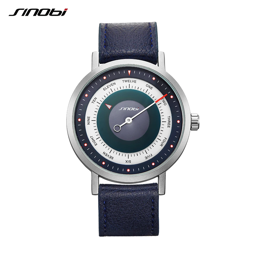 Sinobi Top Luxury Brand Men Leather Strap Sports Watches Men's Quartz Clock Man Waterproof Wrist Hiking Watch Relogio masculino - Цвет: Blue leather