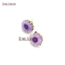 Фиолетовый сиреневый кристалл кварца Сталактит срез камня, подвеска из друзы серьги-гвоздики ER1860