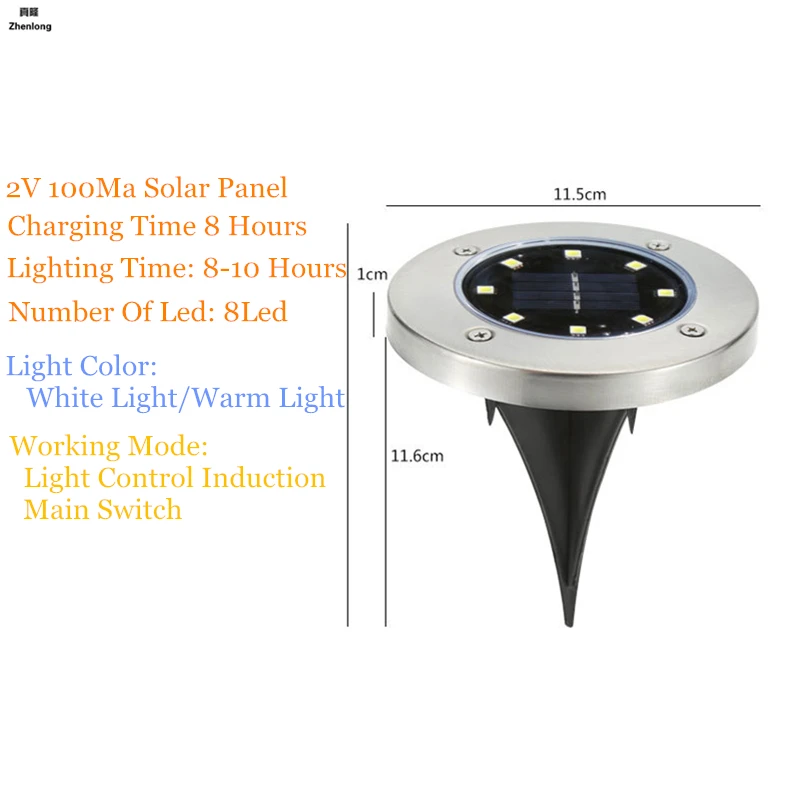 8led 12led Солнечный Мощность садовый светильник земли лампа Открытый Путь сад настил подземные лампы белый/теплый белый