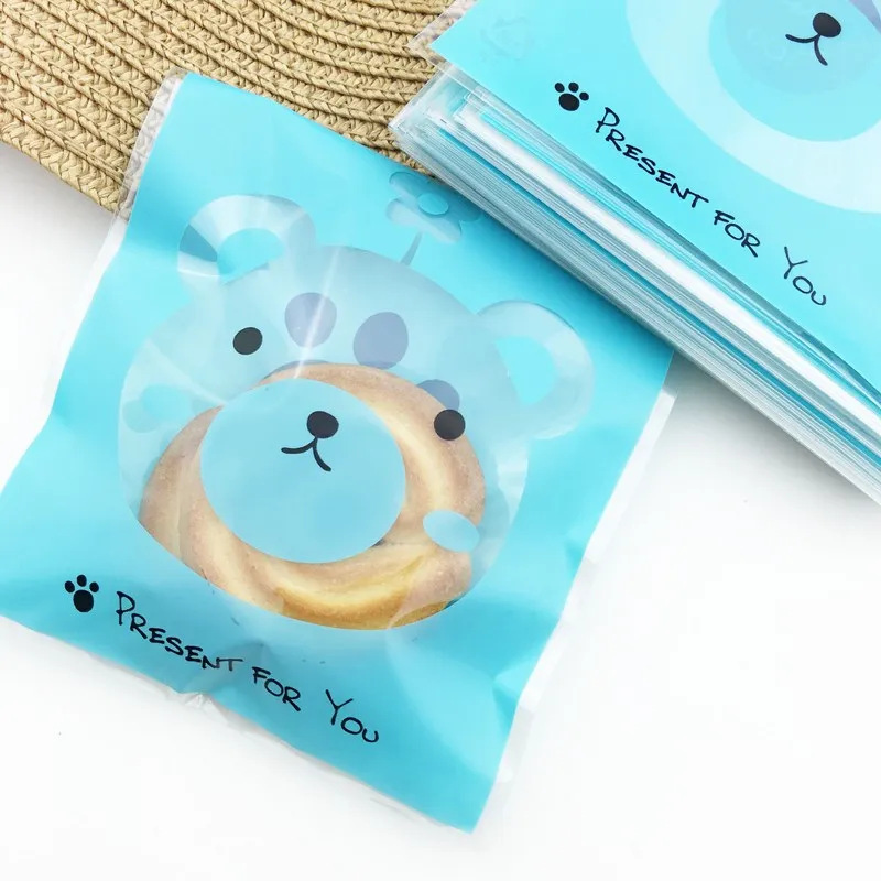 100 шт./лот 10*11 пластиковые пакеты розовый Кот и Синий Мишка cookie мешки для упаковки