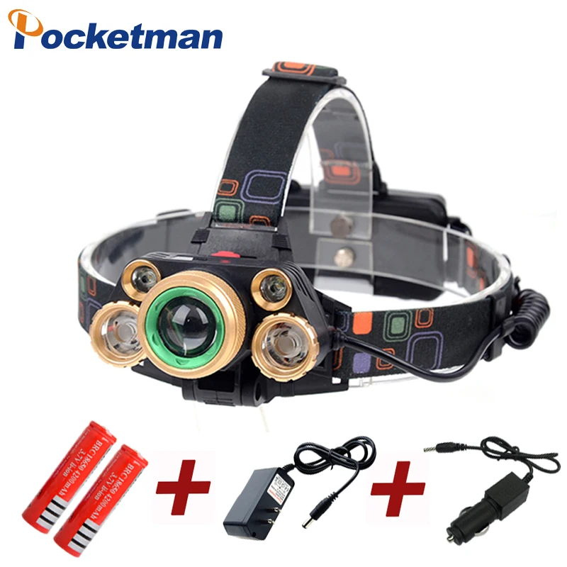 

Zoom Head lamp 15000lm High power LED Head torch XML T6 +4XPE Rechargeable headlight 5 led Headlamp 4 Modes for 18650 battery