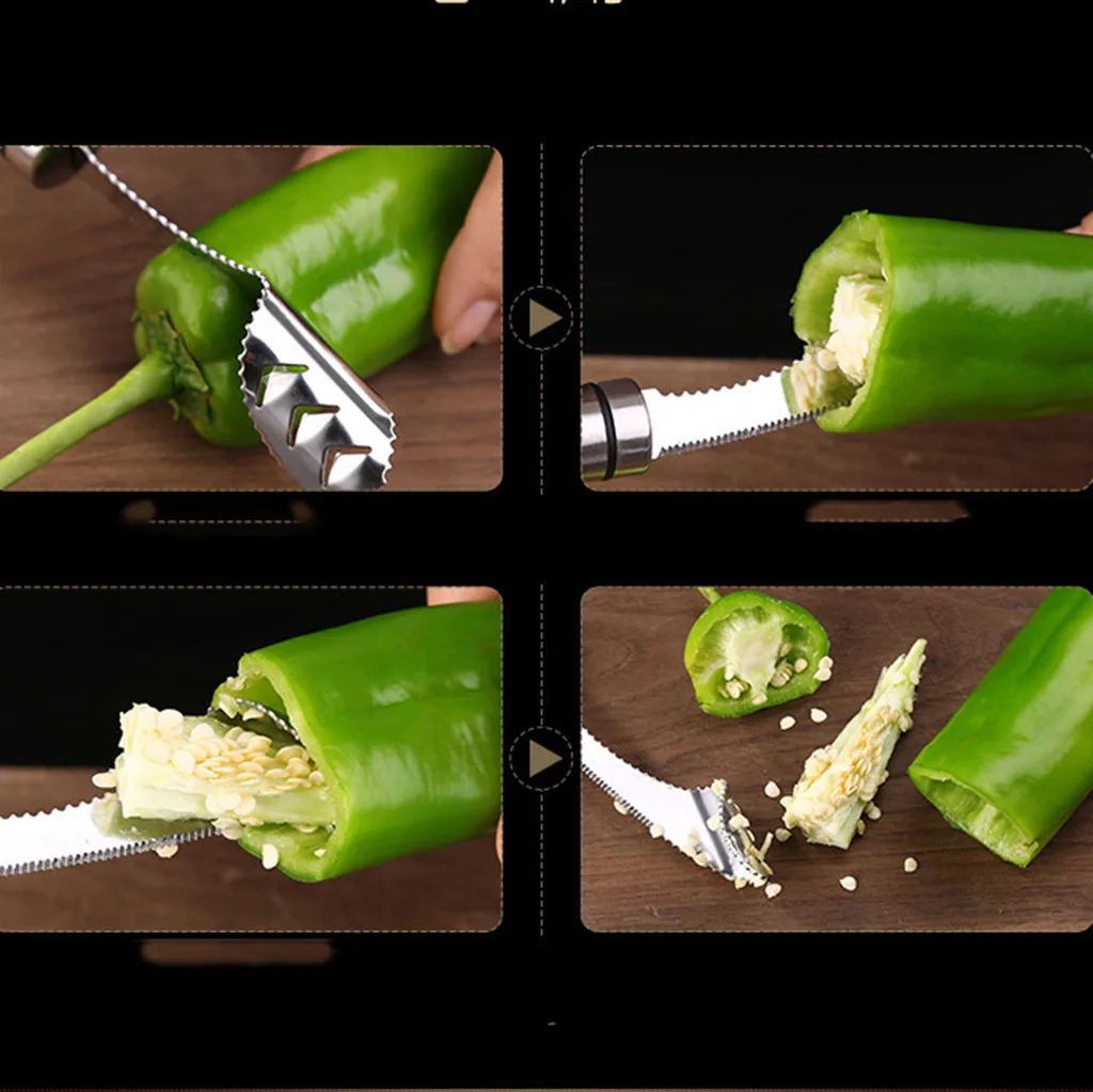 Нержавеющая сталь Jalapeno перец сеялка ручка зубчатая кромка Coring Corer кухонный инструмент корер сепаратор трубка-отделитель семян пилинг