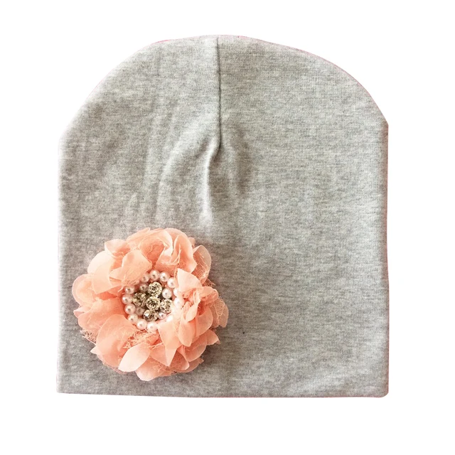 Baby Hat Winter Baby Cap Cotton Floral Hat For Baby Girl Flower Children Cap Kids Accessories grey 3