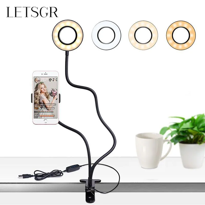 

LETSGR LED Selfie Ring Light with Cell Phone Holder for Live Stream Flexible Mobile Phone Clip Holder Desk Lamp LED Lighting