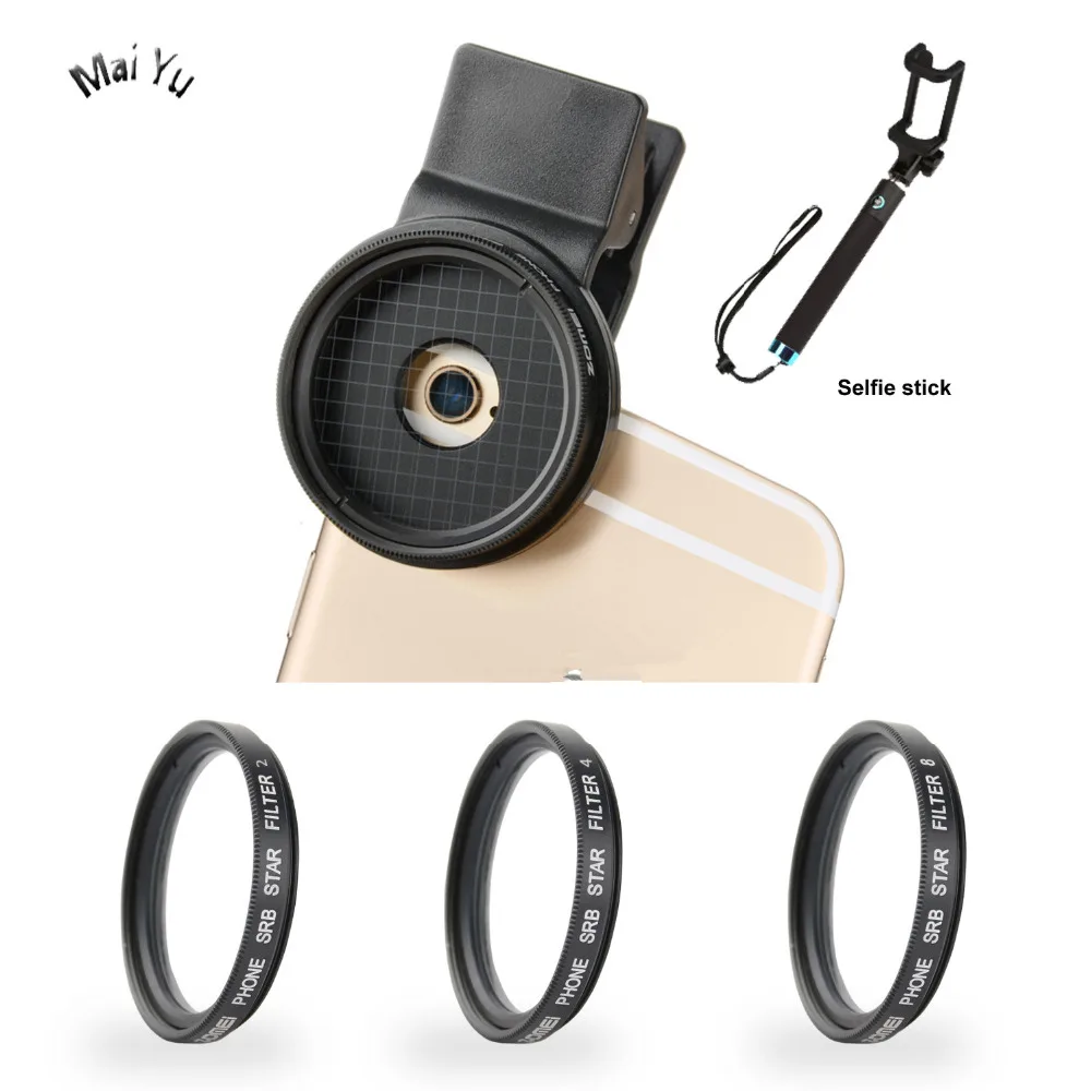 

Professional Mobile Phone Filter 37mm 4 / 6 / 8 Line Star Filters Evening ND FIlter Lens for iPhone for Samsung etc Selfie Stick