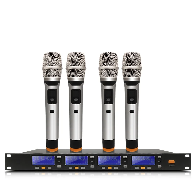 

New High Quality Professiona W-519 4 Handheld UHF Frequencies Dynamic Capsule 4 channels Wireless Microphone for Karaoke System