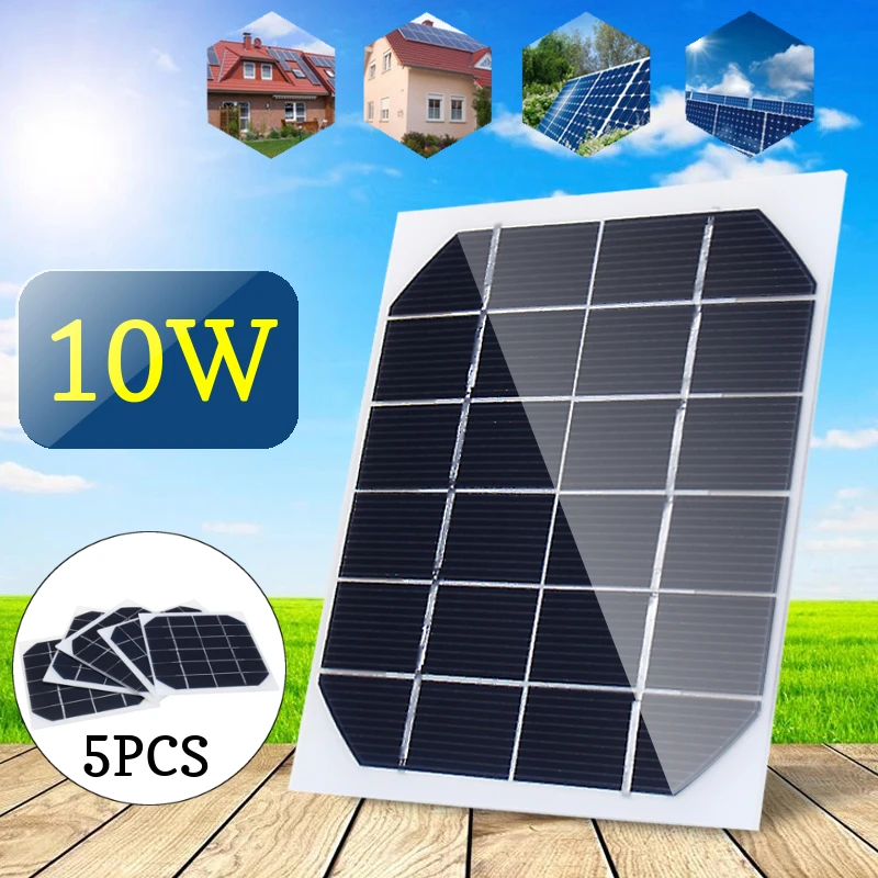 

5PCS Solar Panel 6V10W400 mAh High Efficiency Solar Cell Single Crystal High Power Solar Panel Portable Solar Cell