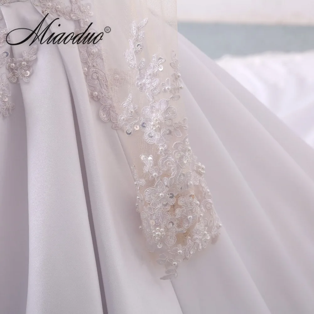 Простой из атласа с длинным рукавом свадебное платье 2019 weddingdress круглым вырезом собор/Королевский поезд vestidos de novia Платье vestido de casamento