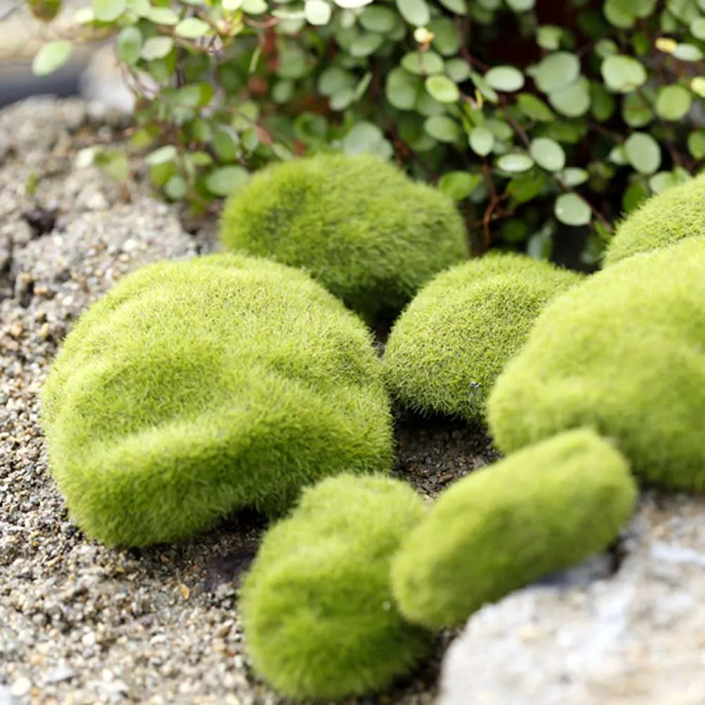 

1 Pcs Figurines Miniature 1pc Stone Moss Garden Craft Fairy Bonsai Plant Decor Marimo Stone Artificial Moss Foam Stone Green