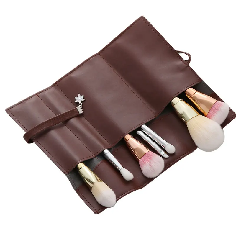 

1 Pcs Women Cosmetic Bag Retro Roll Leather Makeup Cosmetic Brush Pen Pencil Case Organizer Makeup tool