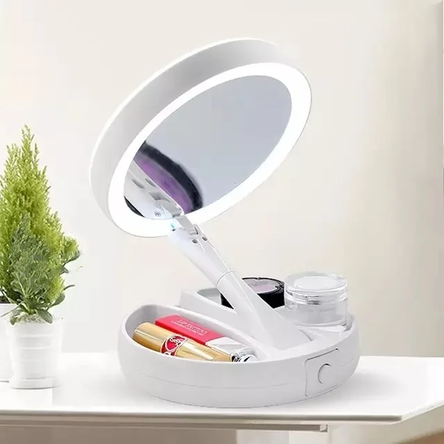 

Makeup Mirror with LED Light 360 Degree Rotating Round Shape Desktop Vanity Mirror Portable Hand Mirror 10X Magnifying