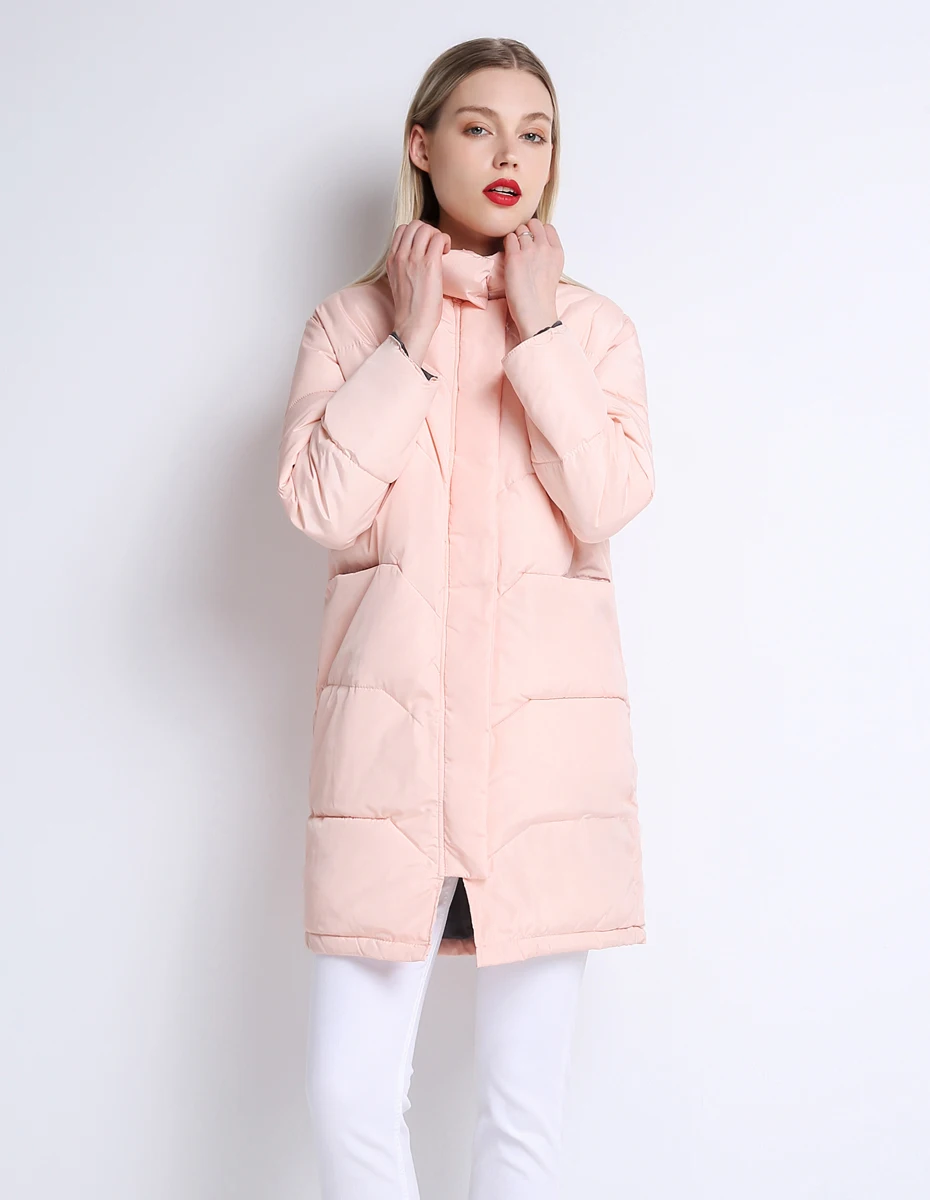 SVESIA Winter Jacket Women Knee Length Pink Coat Camperas Mujer Abrigo Invierno Female Overcoat Parkas For Women