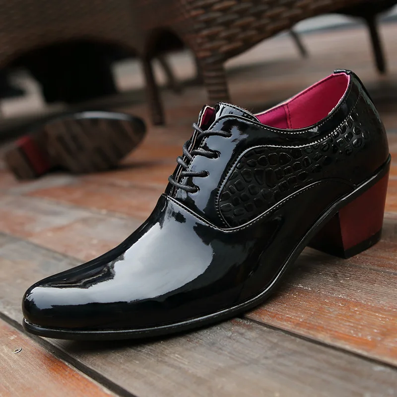 Men Dress Shoes Pointed Toe Luxury Patent Leather Height Increasing ...