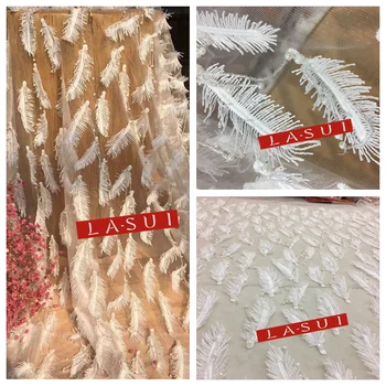 

LASUI Heavy beaded tassel feather handmade 3D flow embroidery mesh lace wedding dress wedding decoration prom dressesX0206