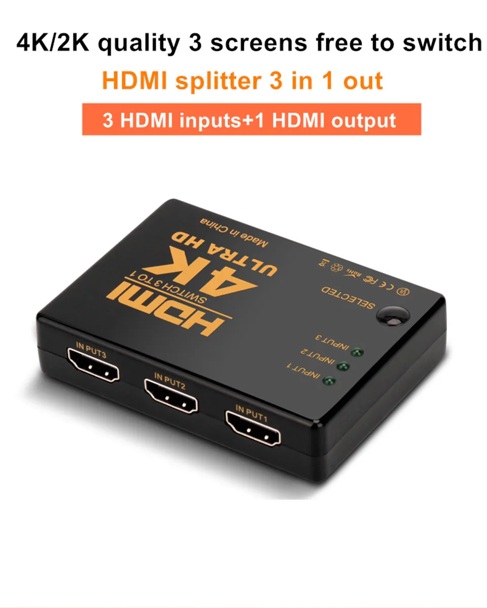 Perlinta HDMI коммутатора, 3 Порты и разъёмы 4 K * 2 K коммутатор Splitter Box Ultra HD для DVD HDTV Xbox PS3 PS4