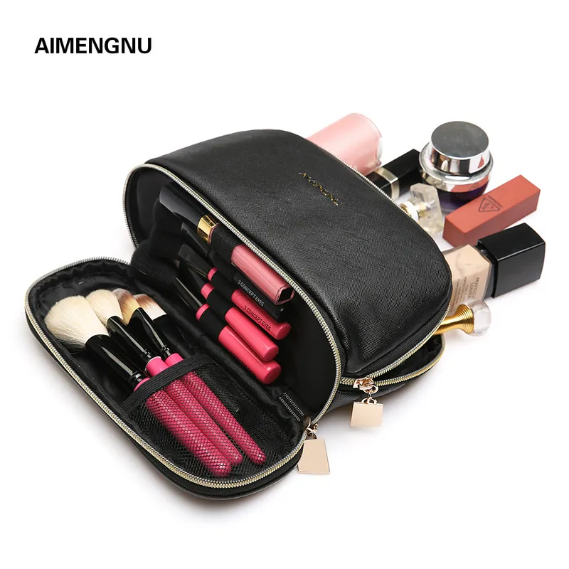 

Double layer PU Cosmetic bag for makeup women small portable shell shape travel storage bag Toiletry Pouch