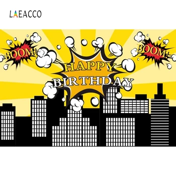 

Laeacco Cartoon Building Backdrop Super Hero Photography Background Customized Photographic Backdrops Props For Photo Studio