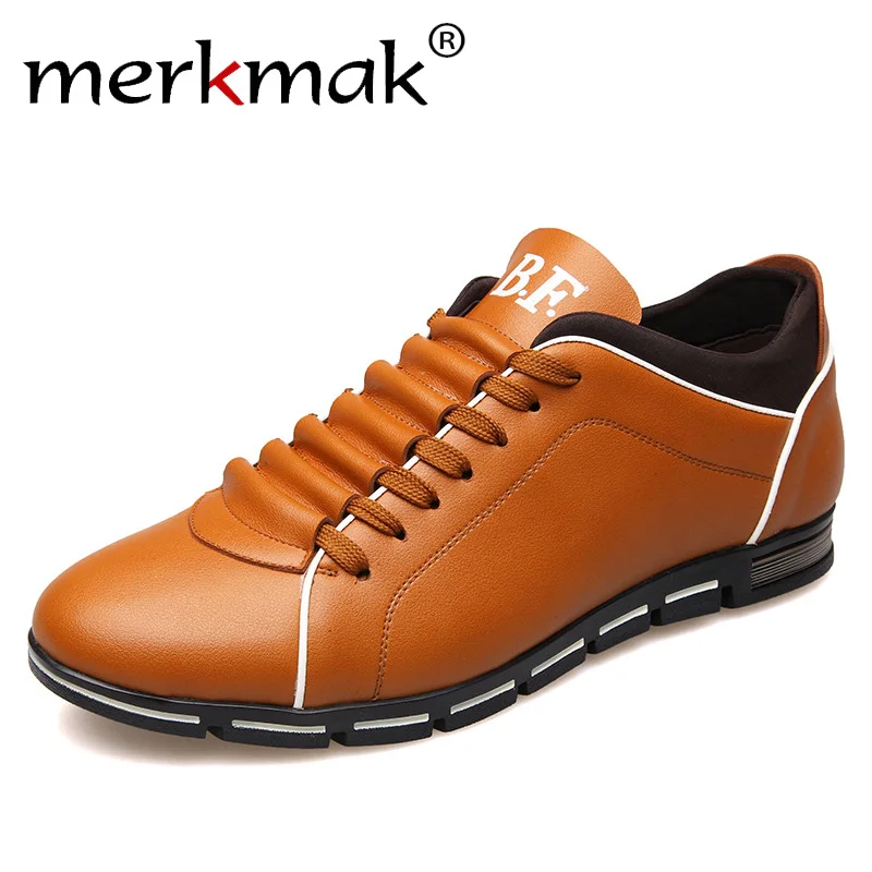 Merkmak Big Size 38-48 Men Casual Shoes Fashion Leather Casual Shoes for Men Summer Lace Up Men's Flat Shoes Dropshipping