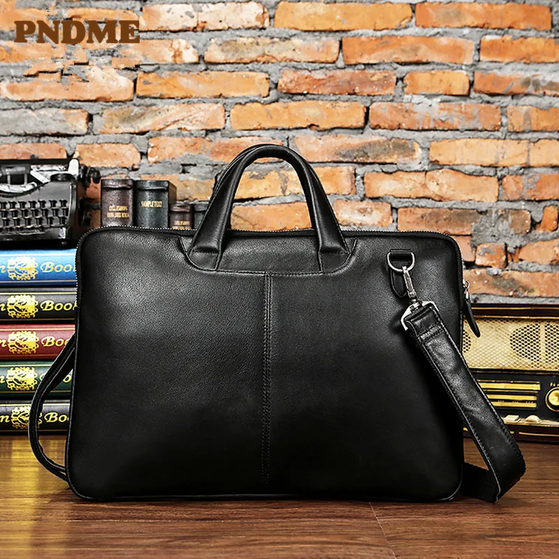 

Business man large capacity handbag leather horizontal style casual briefcase
