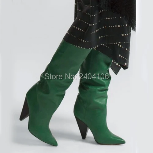 plain black leather knee high boots