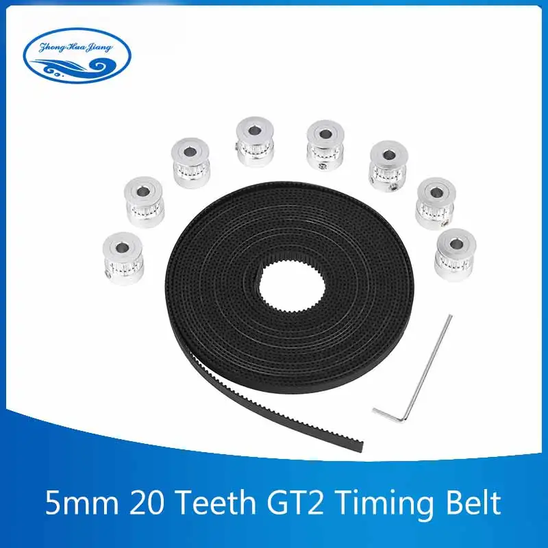 8pcs/lot GT2 Belt 5mm 20 Teeth Aluminum Timing Belt Black Color+GT2