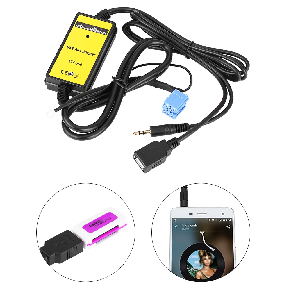 

SOONHUA Auto Car USB Aux-In Adapter MP3 Player Radio Audio Interface USB Cable With Card Reader For VW Skoda Seat