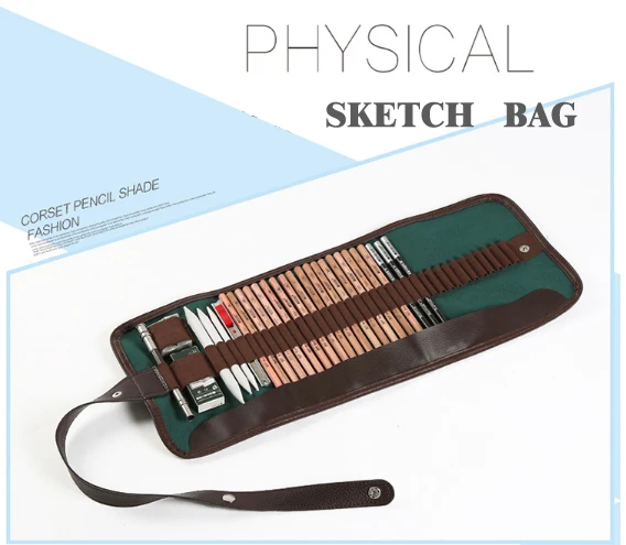 

Canvas sketch Set 12Pencils+5Erasers+Pencil Case+Knife+extender Art Supplies Student Stationery holder art set sketch set ASS009