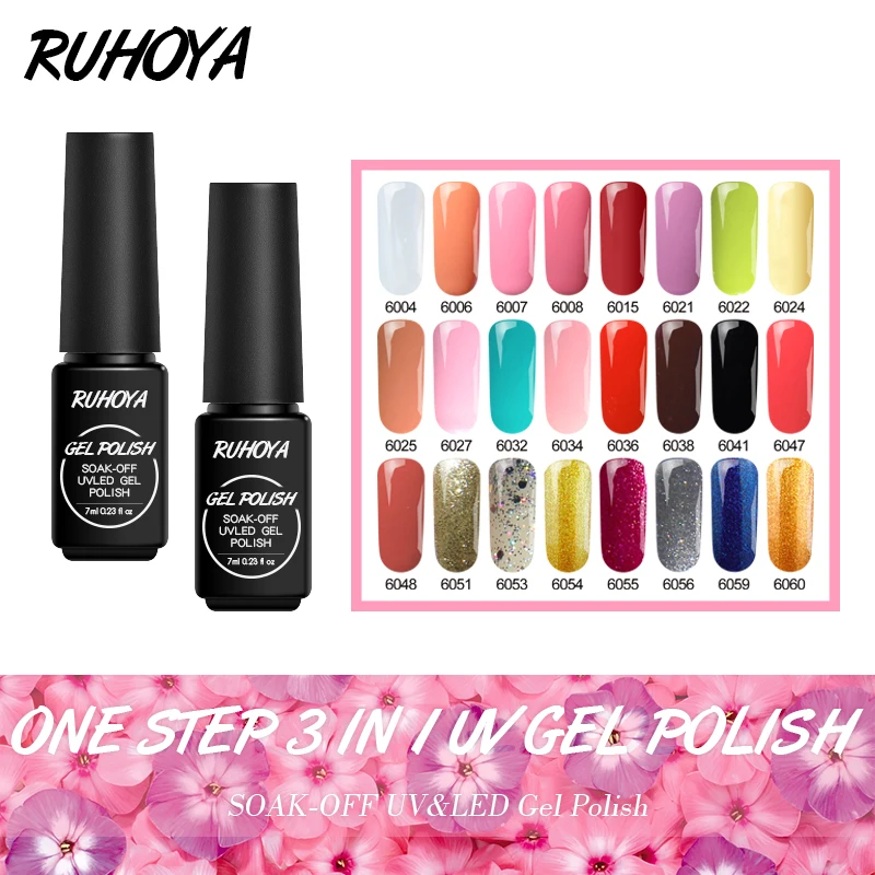 

Ruhoya Sale Simple 24 Colors One Step Gel 7ml Nail Polish Feminine Style Design A Set of UV Led Long Lasting Gel Varnish