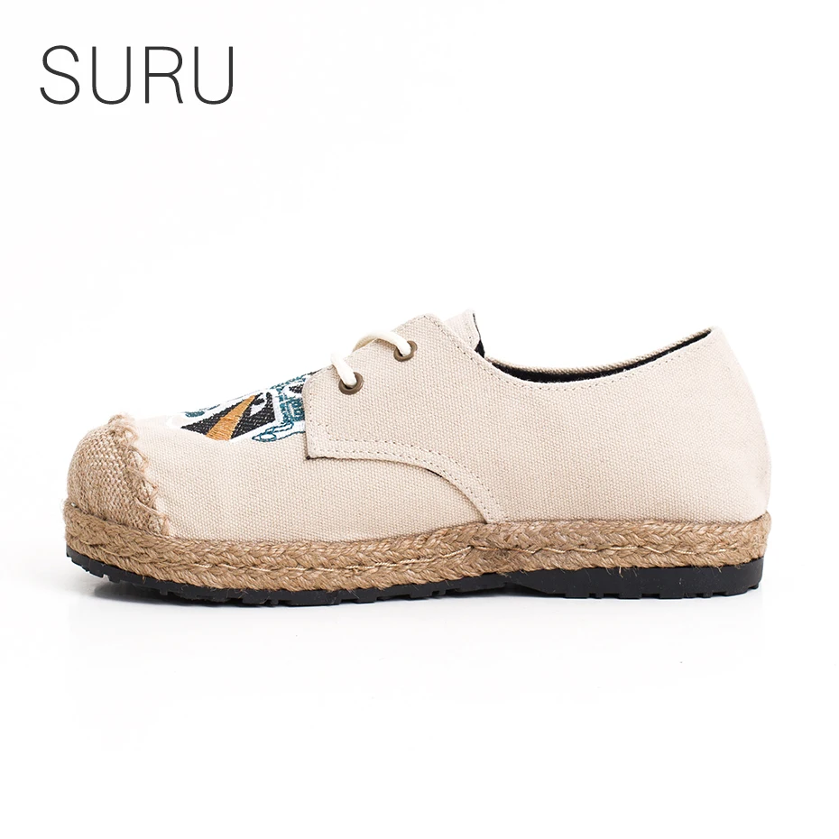 

SURU Women Hemp Cap-toe Lace-up Espadrilles Schoolgirls Print Flax Sole Platform Flats Breathable And Comfortable Students Shoes