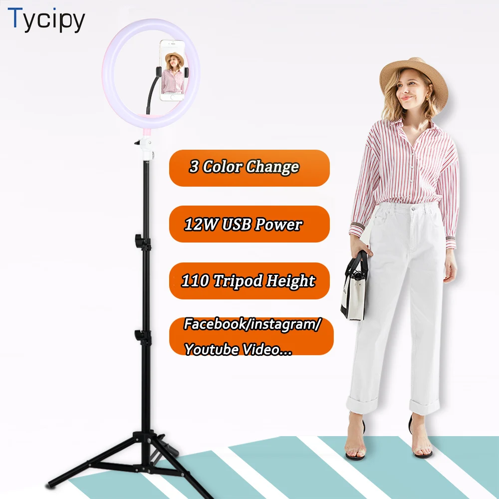 

Tycipy Photo Studio 26cm LED Ring Light Lamp Photographic Lighting with 1.1M Tripod Selfie for Live Makeup for Xiaomi iPhone