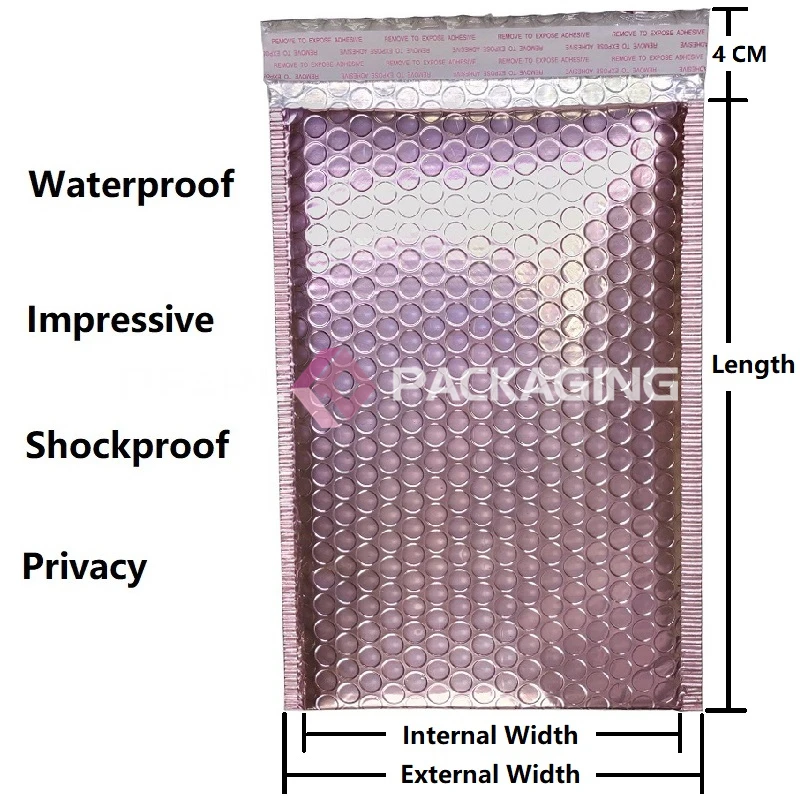 50 шт. розовый Золотой пузырьковый конверт, металлический розовый Золотой фольгированный пузырьковый конверт для упаковки подарков, свадебная сумка