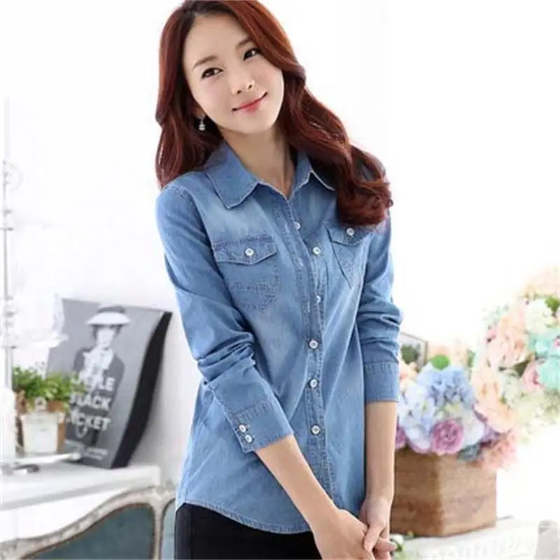

2018 denim shirt female Korean version of the new spring wild long-sleeved cotton shirt jacket tide