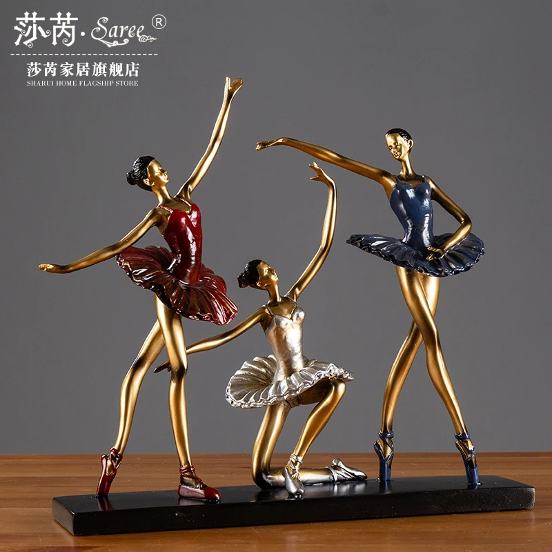 

Three Beautiful Ladies Dancing Ballet Dance Ornament Statue Sculptures Colorful Resin Table Figurine Home Decor Crafts Gifts