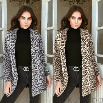 

2018 Winter Coat Women Jacket Faux Fur Outwear Warm Fleece Coat Animal Print Streetwear Women Cardigan Leopard Outwears