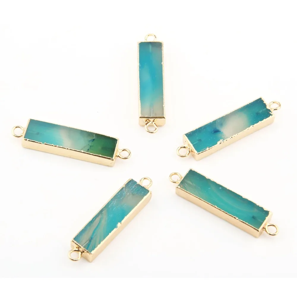 

LE SKY Wholesale Rectangle Shape 2 Hole Agat Natural Stone Pendant Irregular DIY for Necklace or Jewelry Making 45*10*6