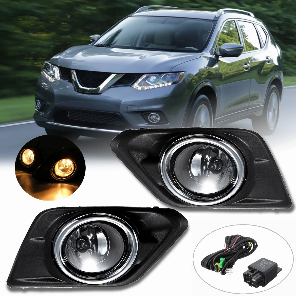 For Nissan Rogue SUV 14 16 w Bulbs Switch Bezel Kit 1 Pair Chrome Clear Lens