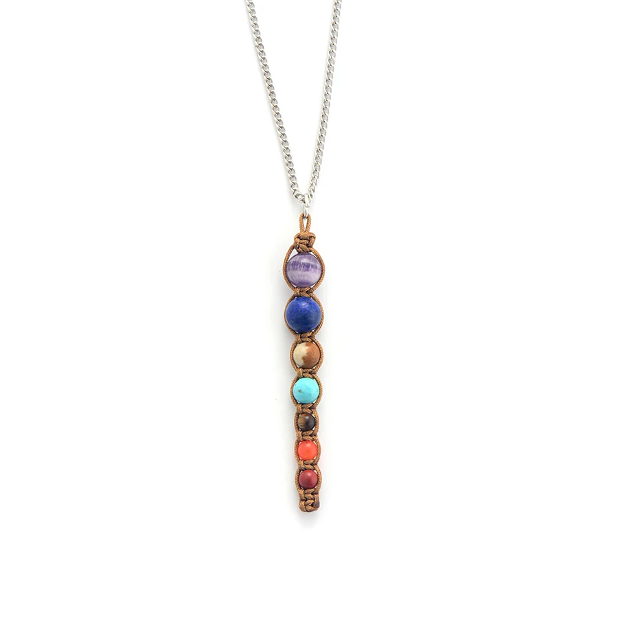 

7 Colors Chakra Necklaces Natural Quartz Stones Braided Pendant Necklace Tree Life Jewelry